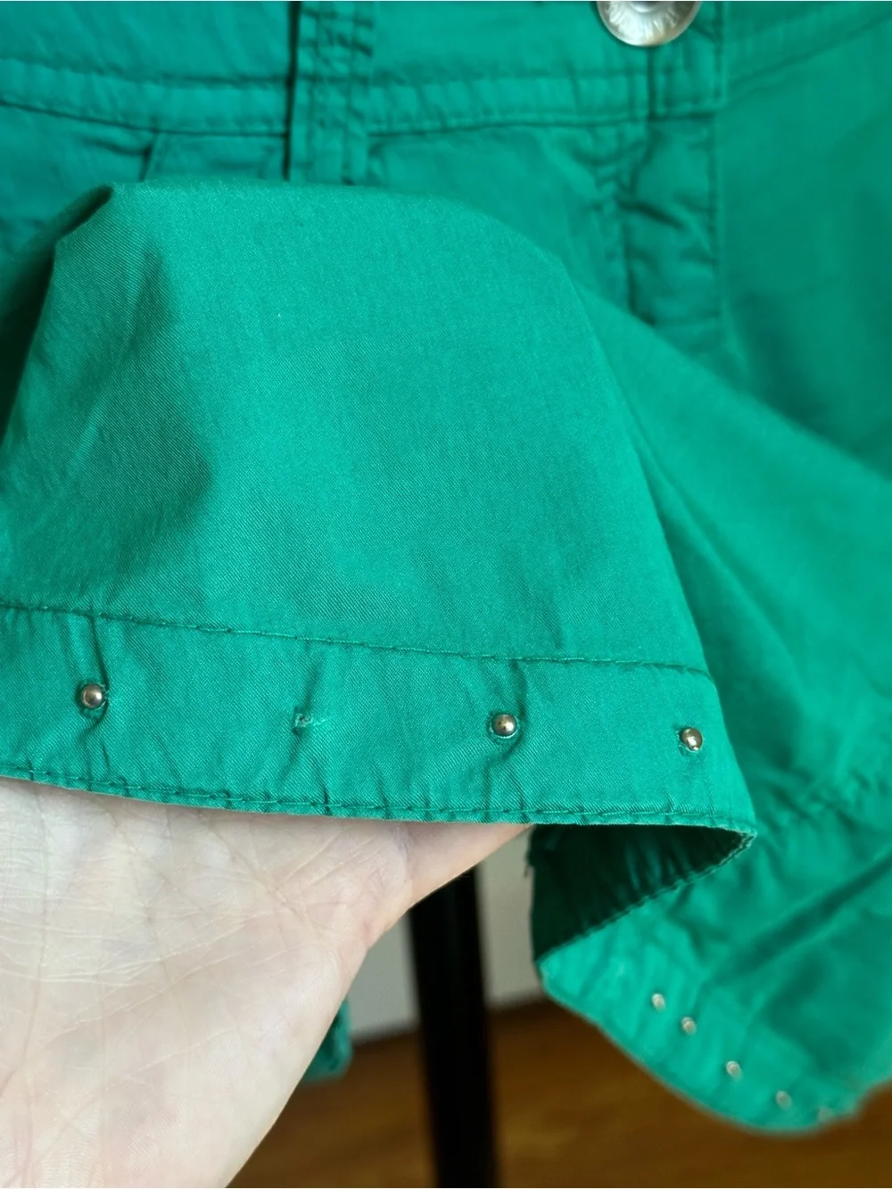Vintage Moschino Jeans Y2K Kelly Green Skirt Studded Hearts Cotton Size 8 Medium